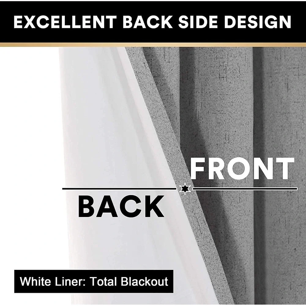 Blackout Grommet Curtains Thermal‎ Insulated Noise Reducing Faux Linen Gray 84